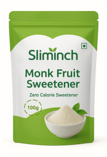 Sliminch Monk Fruit Sweetener White Blend 100g Zero calorie, keto-friendly sugar substitute made with monk fruit.
